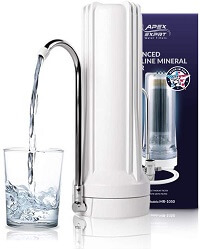 APEX Countertop Drinking Water Filter - 5 Stage Mineral Cartridge - Alkaline Filtration System - for Purified Water (White)