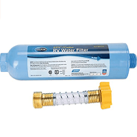 Camco 40043 TastePure RV/Marine Water Filter with Flexible Hose Protector | Protects Against Bacteria | Reduces Bad Taste, Odors, Chlorine and Sediment in Drinking Water
                    