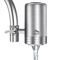 JONYJ Faucet Water Filter, 304 Stainless-Steel Water Faucet Filtration System, High Water Flow Tap Water Filter, Water Purifier Reduces Chlorine - Fits Standard Faucets (2 Filters Included)