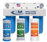 APPLIED MEMBRANES INC. 3-Stage Whole-House Water Filter System with 4.5x10-Inch Sediment and Carbon-Block Filters, Removes Sediment, Chlorine, Chloramine, Chemicals, Taste, and Odor
