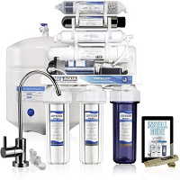 NU Aqua Platinum Series High Capacity 100GPD 7-Stage UV and Alkaline Reverse Osmosis Drinking Water Filter System with Booster Pump – Free Bonus PPM Meter and Installation DVD